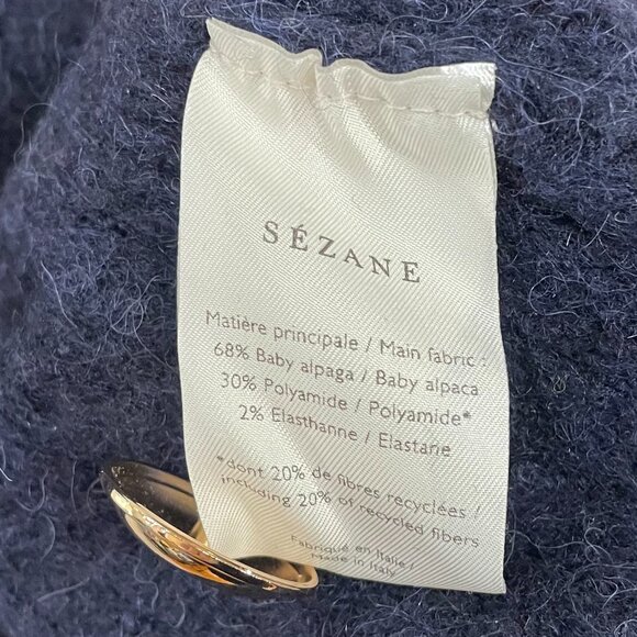 EUC Sezane Victor Alpaca Blend Gold Button Shoulder Sweater Navy Blue Small - Picture 8 of 9